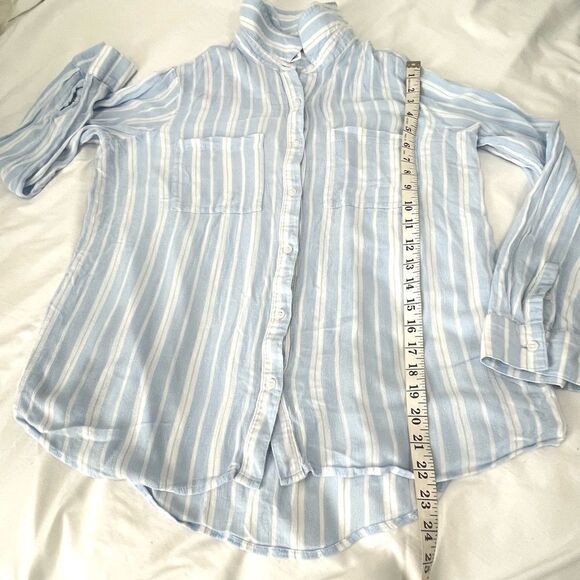 BP striped light blue and white button shirt size M 100% Viscose - Picture 7 of 9
